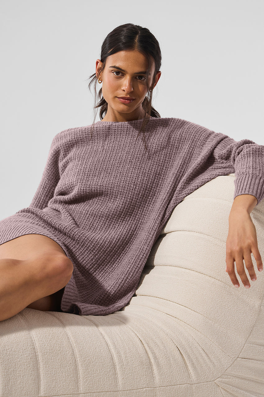 Cashmere Plush Waffle Dress - Black