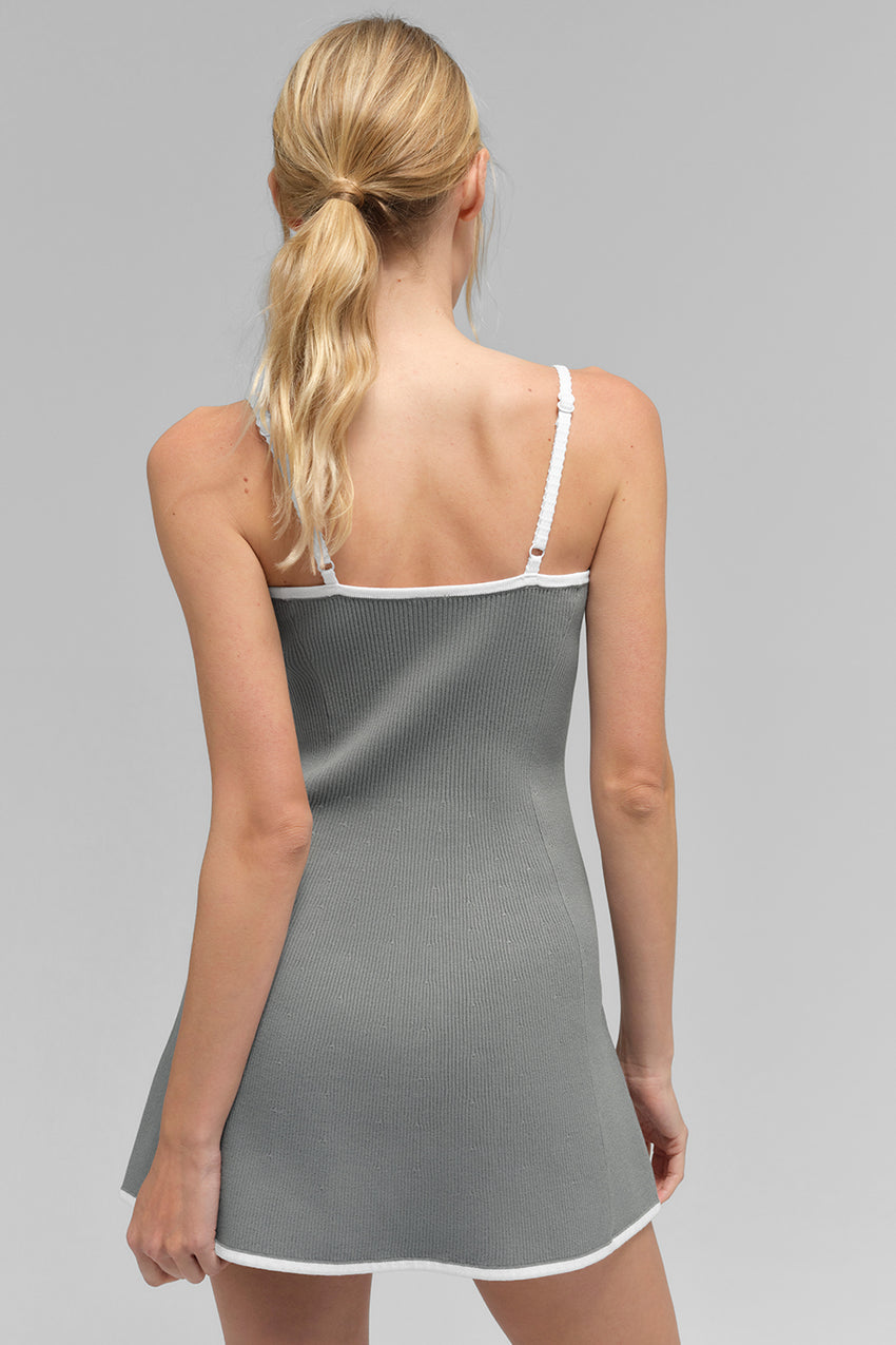 Ribbed Sweater Knit Highline Dress - Black/White