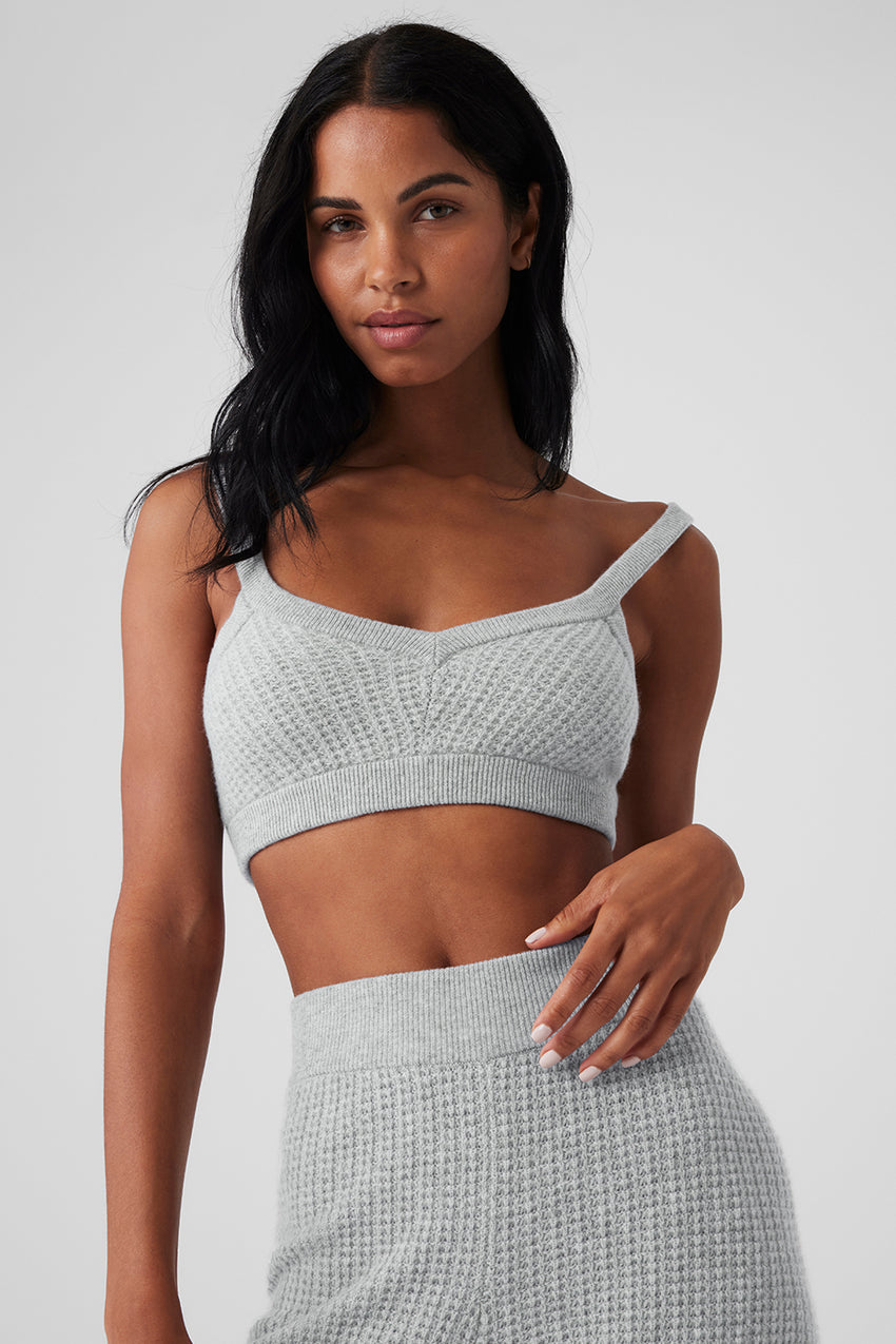 Cashmere Plush Waffle V-Neck Bra - Black