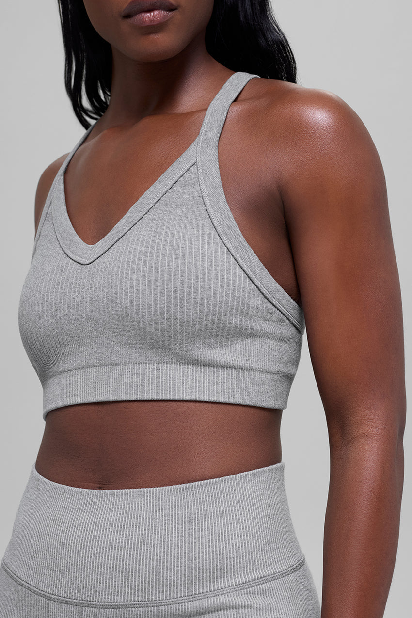 Seamless Two Tone Rib Bra - Black